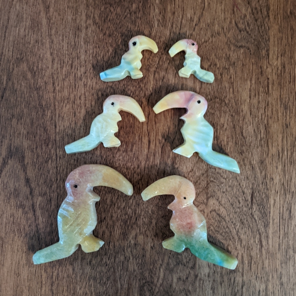 Carved Stone Birds (Set of 6)